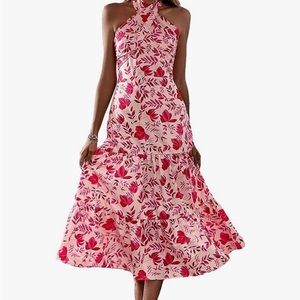 Red and pink floral dress